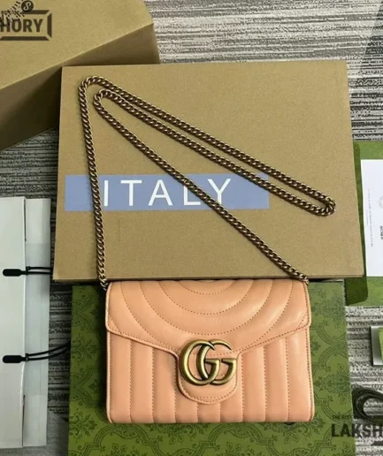 Gucci 1:1 Mirror Replica Aria GG Marmont Chain Wallet Camelia 20CM/7.9IN Gucci Replica Marmont Bags
