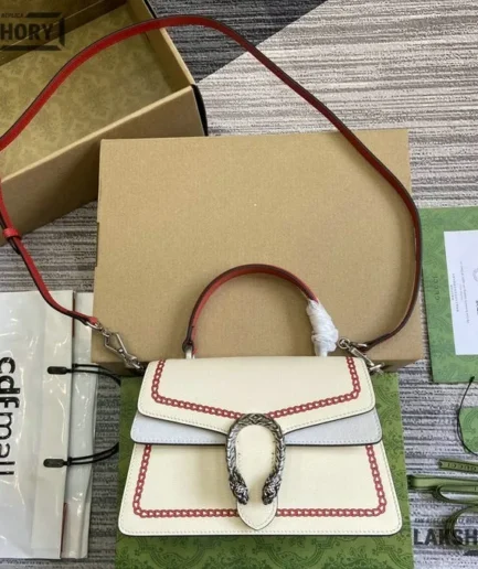 Gucci 1:1 Mirror Replica Lunar New Year Small Dionysus White Red 24.5CM/9.6IN Gucci Replica Dionysus Bags
