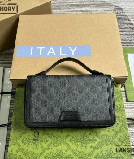 Gucci 1:1 Mirror Replica Travel Document Case Black Grey 21.5CM/8.5IN Gucci Replica Wallets