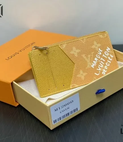 Louis Vuitton 1:1 Mirror Replica Coin Card Holder Yellow 14.5CM/5.7IN Louis Vuitton Replica Wallets
