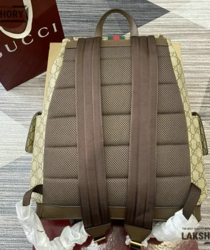 Gucci 1:1 Mirror Replica GG Supreme Rucksack Large Backpack Beige 46CM/18.1IN Gucci Replica Backpacks