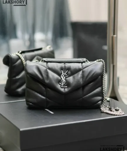 YSL 1:1 Mirror Replica Lambskin Toy Loulou Puffer Chain Satchel 23CM/9.1IN Replica Crossbody Bags