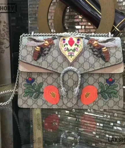 Gucci 1:1 Mirror Replica Dionysus City Bee Embroidered GG Supreme 30CM/11.8IN Gucci Replica Dionysus Bags