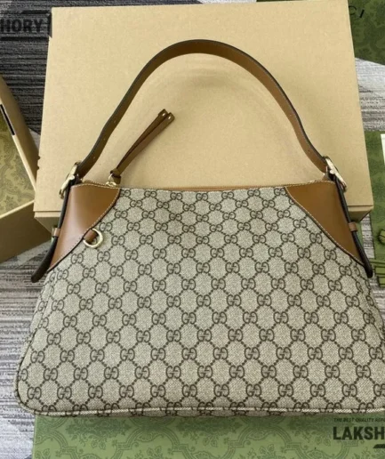 Gucci 1:1 Mirror Replica Emblem Large Bag Beige Dark Brown 36CM/14.2IN Gucci Replica Ophidia Bags