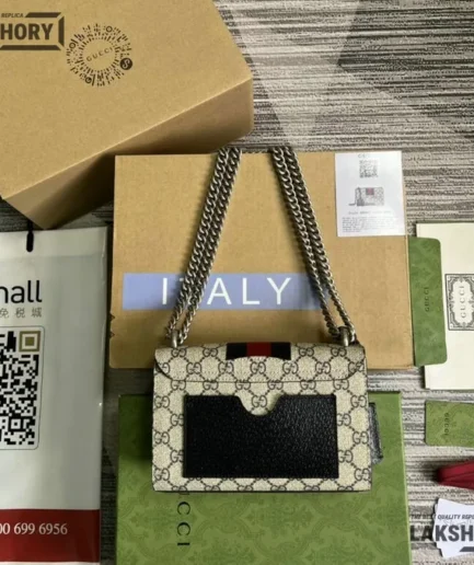 Gucci 1:1 Mirror Replica GG Supreme Small Padlock Beige Blue 20CM/7.9IN Gucci Replica Padlock Bags