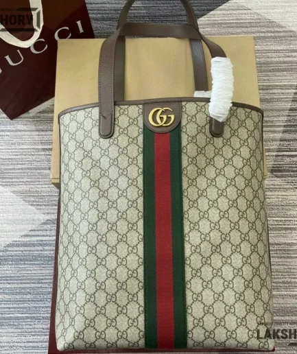 Gucci 1:1 Mirror Replica Ophidia Medium Tote Bag Beige Brown 36CM/14.2IN Gucci Replica Ophidia Bags