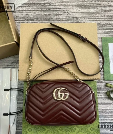 Gucci 1:1 Mirror Replica GG Marmont Small Camera Bag Burgundy 24CM/9.4IN Gucci Replica Marmont Bags