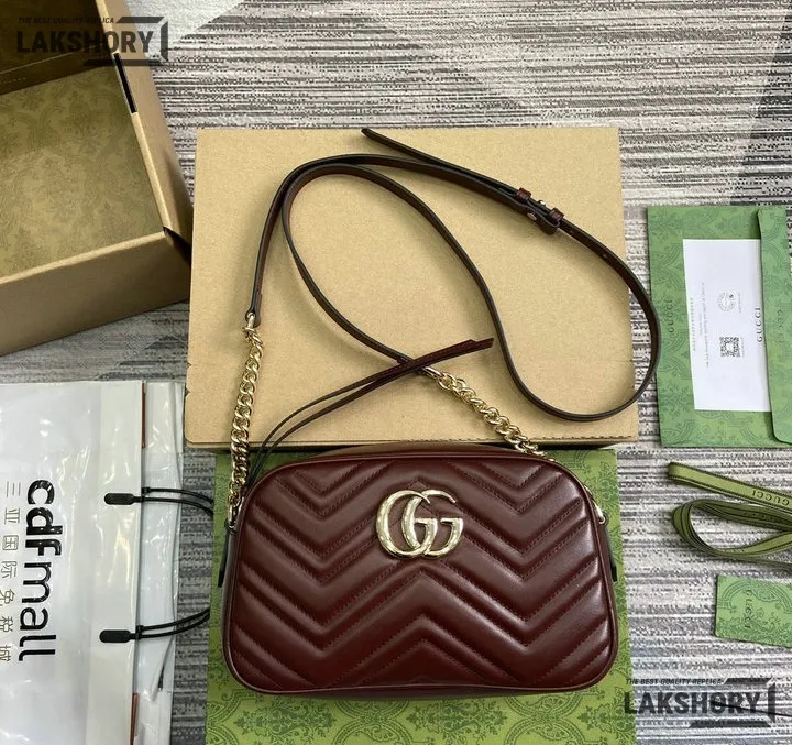 Gucci 1:1 Mirror Replica GG Marmont Small Camera Bag Burgundy 24CM/9.4IN Gucci Replica Marmont Bags Gucci 1:1 Mirror Replica GG Marmont Small Camera Bag Burgundy 24CM/9.4IN Gucci Replica Marmont Bags