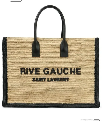 YSL 1:1 Mirror Replica Raffia Rive Gauche Tote Naturale Black 48CM/18.9IN Replica Tote Bags