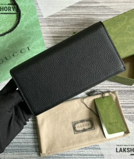 Gucci 1:1 Mirror Replica Interlocking G Long Wallet Black 19.5CM/7.7IN Gucci Replica Wallets