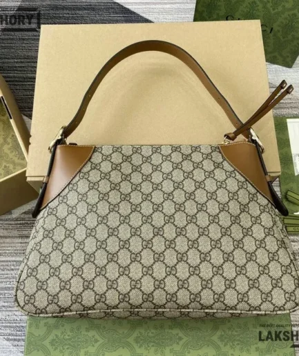 Gucci 1:1 Mirror Replica Emblem Large Bag Beige Dark Brown 36CM/14.2IN Gucci Replica Ophidia Bags
