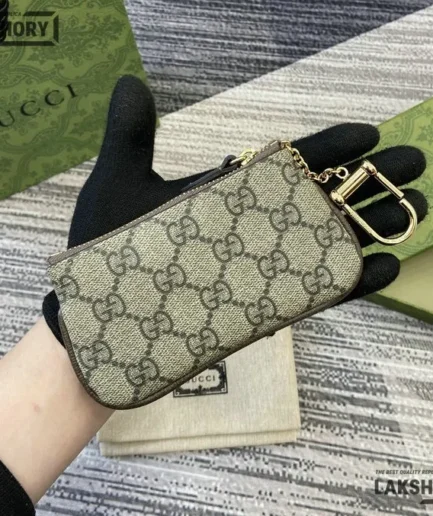 Gucci 1:1 Mirror Replica Ophidia Monogram Key Case Brown 12.5CM/4.9IN Gucci Replica Wallets