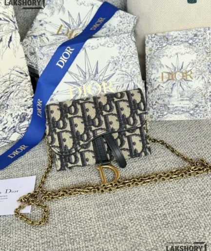 Dior 1:1 Mirror Replica Saddle Mini Pochette Oblique Wallet on Chain 7CM/2.8IN Christian Dior Replica Wallets