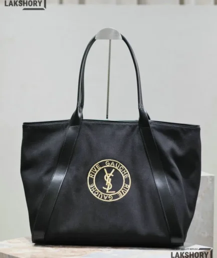 YSL 1:1 Mirror Replica Rive Gauche Embroidered Tote Bag Black 40CM/15.7IN Replica Tote Bags