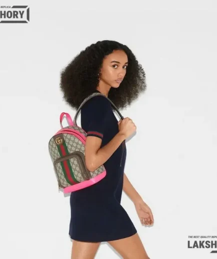 Gucci 1:1 Mirror Replica GG Supreme Small Ophidia Backpack Fuchsia 29CM/11.4IN Gucci Replica Backpacks