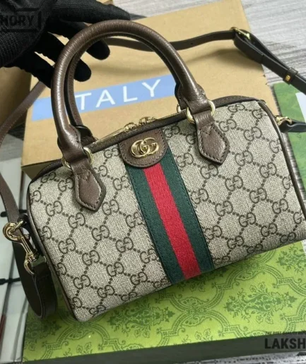 Gucci 1:1 Mirror Replica Ophidia Small Boston Bag GG Supreme 21.5CM/8.5IN Gucci Replica Ophidia Bags