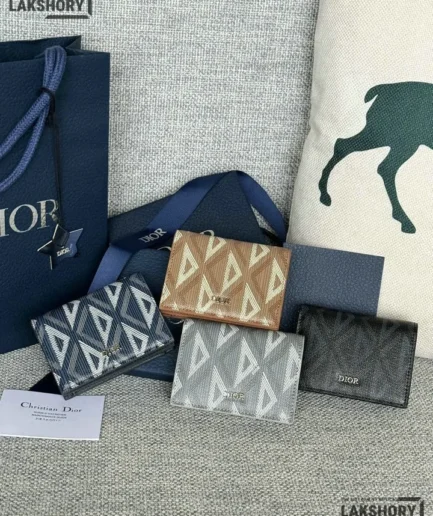 Dior 1:1 Mirror Replica CD Diamond Coated Canvas Bifold Compact Wallet 10CM/3.9IN Christian Dior Replica Wallets