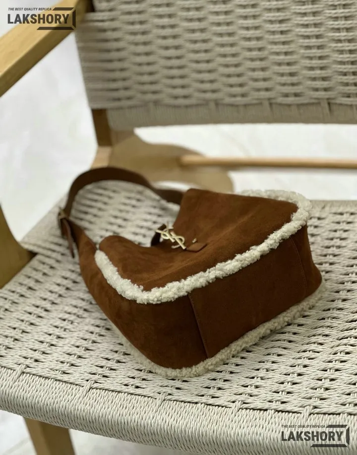 YSL 1:1 Mirror Replica Suede Shearling Le 5 A 7 Hobo Brown Beige 23CM/9.1IN Replica Hobo Bags YSL 1:1 Mirror Replica Suede Shearling Le 5 A 7 Hobo Brown Beige 23CM/9.1IN Replica Hobo Bags