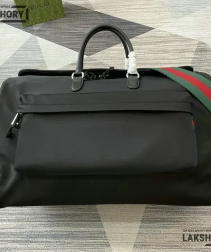 Gucci 1:1 Mirror Replica Nylon Large Duffle Bag Black 52CM/20.5IN Gucci Replica Ophidia Bags