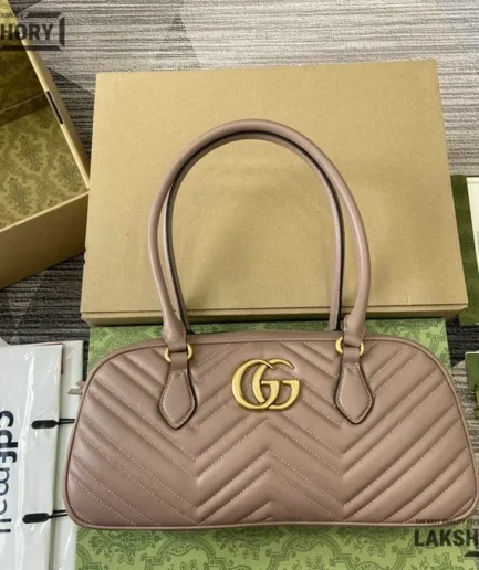 Gucci 1:1 Mirror Replica GG Marmont Medium Top Handle Porcelain Rose 35.5CM/14IN Gucci Replica Marmont Bags