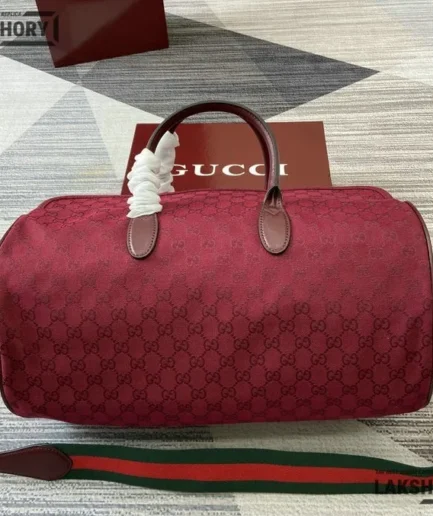 Gucci 1:1 Mirror Replica GG Canvas Medium Duffle Bag Red 42CM/16.5IN Gucci Replica Ophidia Bags