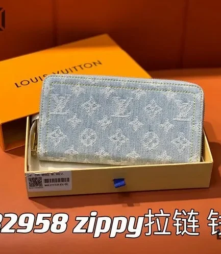 Louis Vuitton 1:1 Mirror Replica Zippy Wallet Monogram Denim Washed Gray 19.5CM/7.7IN Louis Vuitton Replica Wallets