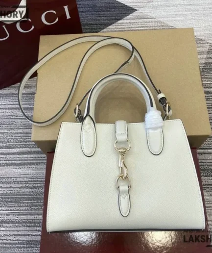 Gucci 1:1 Mirror Replica Small Tote Bag w/ Hook Closure White 24CM/9.4IN Gucci Replica Jackie Bags
