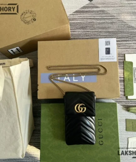 Gucci 1:1 Mirror Replica Calfskin Matelasse Small GG Marmont Black 20CM/7.9IN Gucci Replica Marmont Bags