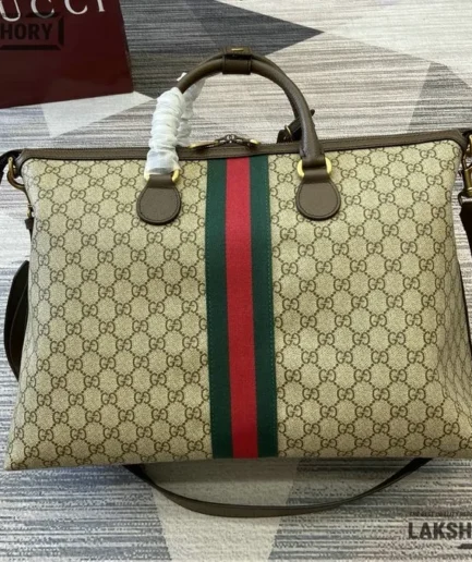Gucci 1:1 Mirror Replica Savoy Medium Duffle Bag Beige & Dark Brown 48CM/18.9IN Gucci Replica Ophidia Bags