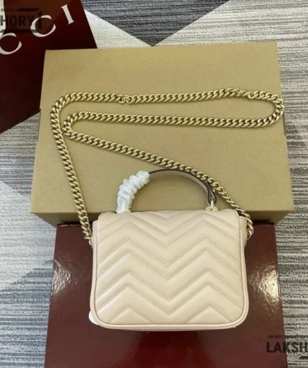 Gucci 1:1 Mirror Replica GG Marmont White Mini Top Handle 17CM/6.7IN Gucci Replica Marmont Bags