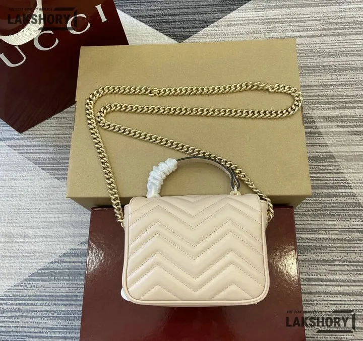 Gucci 1:1 Mirror Replica GG Marmont White Mini Top Handle 17CM/6.7IN Gucci Replica Marmont Bags Gucci 1:1 Mirror Replica GG Marmont White Mini Top Handle 17CM/6.7IN Gucci Replica Marmont Bags