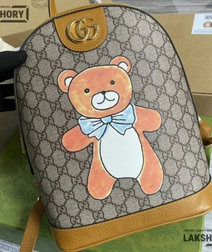 Gucci 1:1 Mirror Replica GG Supreme Teddy Bear Backpack 29CM/11.4IN Gucci Replica Backpacks