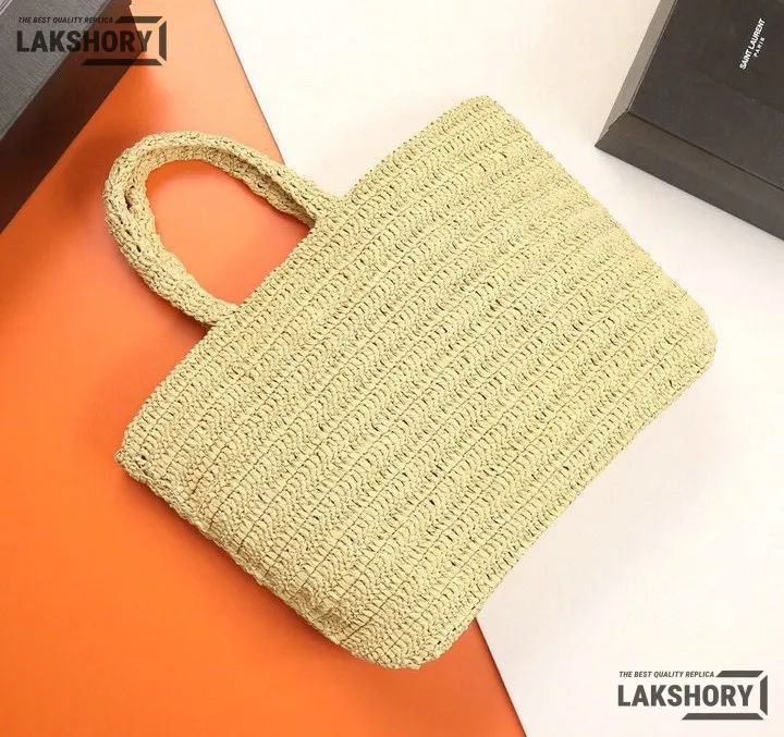 YSL 1:1 Mirror Replica Rive Gauche Supple Raffia Tote Bag Natural 38CM/15IN Replica Tote Bags YSL 1:1 Mirror Replica Rive Gauche Supple Raffia Tote Bag Natural 38CM/15IN Replica Tote Bags