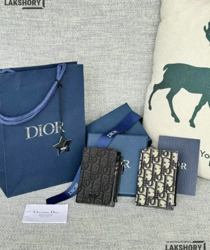 Dior 1:1 Mirror Replica Vertical Compact Card Holder Oblique Jacquard 11.4CM/4.5IN Christian Dior Replica Wallets