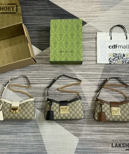 Gucci 1:1 Mirror Replica Small Chain Padlock  GG Supreme 27CM/10.6IN Gucci Replica Padlock Bags