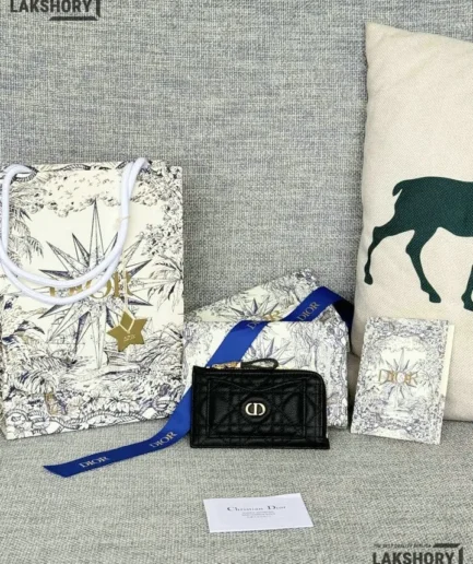 Dior 1:1 Mirror Replica Supple Calfskin Cannage Caro Cosmos Zipped Card Holder 13.5CM/5.3IN Christian Dior Replica Wallets