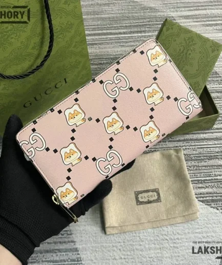 Gucci 1:1 Mirror Replica Animal Print X PIKARAR Zip Around Wallet 19CM/7.5IN Gucci Replica Wallets