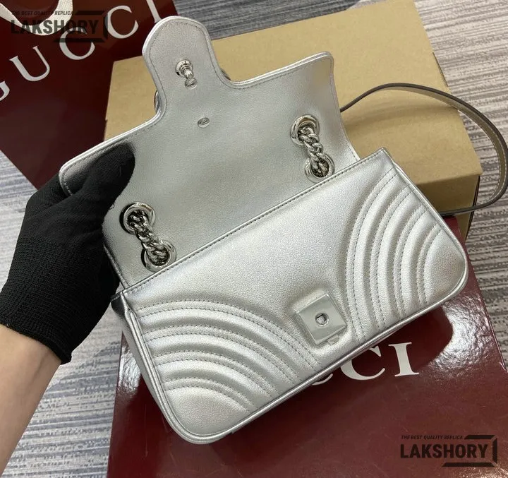 Gucci 1:1 Mirror Replica Matelasse Mini GG Marmont Silver 22CM/8.7IN Gucci Replica Marmont Bags Gucci 1:1 Mirror Replica Matelasse Mini GG Marmont Silver 22CM/8.7IN Gucci Replica Marmont Bags
