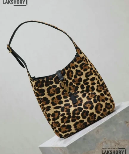 YSL 1:1 Mirror Replica Leopard Print Le 5 A 7 Soft Hobo Bag 23CM/9.1IN Replica Hobo Bags