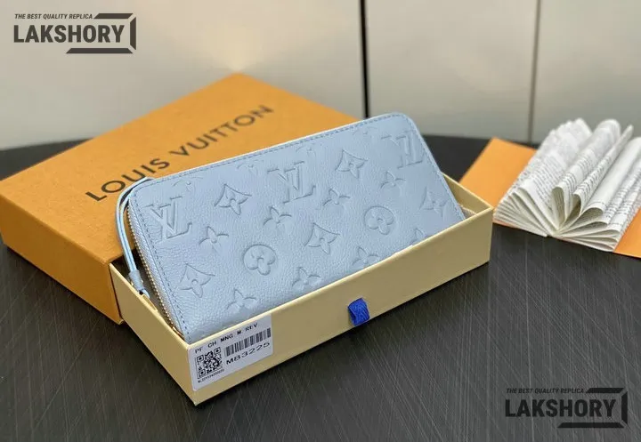 Louis Vuitton 1:1 Mirror Replica Monogram Empreinte Zippy Wallet Washed Blue 19.5CM/7.7IN Louis Vuitton Replica Wallets Louis Vuitton 1:1 Mirror Replica Monogram Empreinte Zippy Wallet Washed Blue 19.5CM/7.7IN Louis Vuitton Replica Wallets