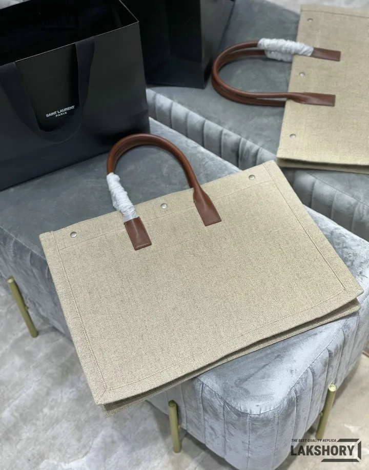YSL 1:1 Mirror Replica Linen Calfskin Rive Gauche Tote Natural 48CM/18.9IN Replica Tote Bags YSL 1:1 Mirror Replica Linen Calfskin Rive Gauche Tote Natural 48CM/18.9IN Replica Tote Bags
