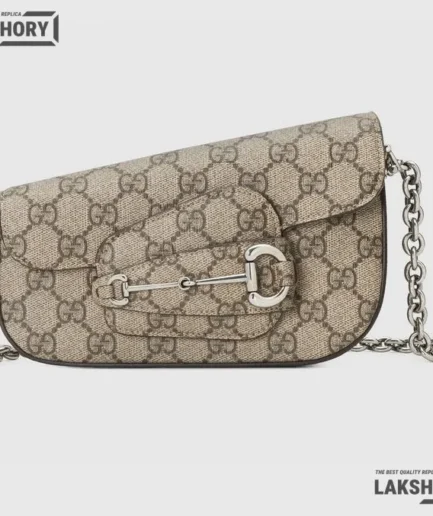 Gucci 1:1 Mirror Replica GG Supreme Mini Horsebit 1955 Asymmetric Beige 19.5CM/7.7IN Gucci Replica Horsebit Bags