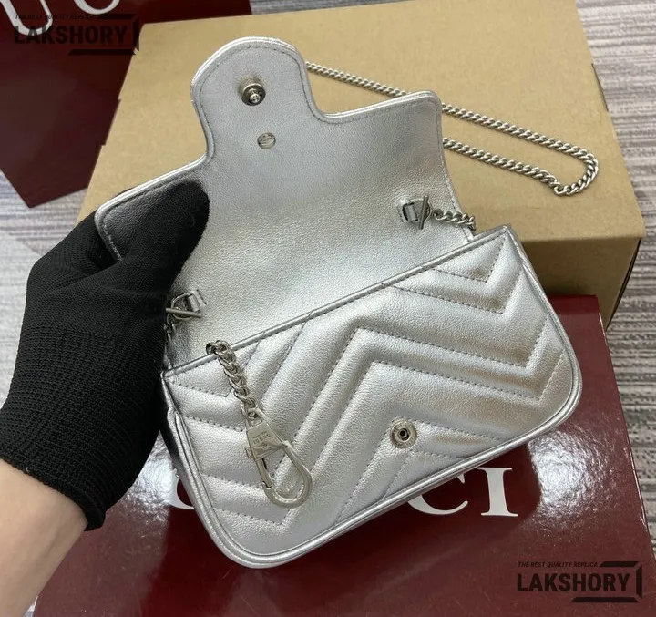 Gucci 1:1 Mirror Replica GG Marmont Mini Shoulder Bag Grey 16.5CM/6.5IN Gucci Replica Marmont Bags Gucci 1:1 Mirror Replica GG Marmont Mini Shoulder Bag Grey 16.5CM/6.5IN Gucci Replica Marmont Bags