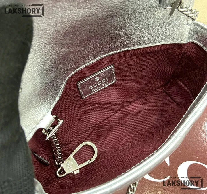 Gucci 1:1 Mirror Replica GG Marmont Mini Shoulder Bag Grey 16.5CM/6.5IN Gucci Replica Marmont Bags Gucci 1:1 Mirror Replica GG Marmont Mini Shoulder Bag Grey 16.5CM/6.5IN Gucci Replica Marmont Bags