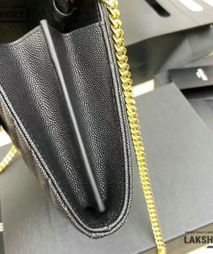 YSL 1:1 Mirror Replica Cassandre Chain Envelope Wallet Black 22.5CM/8.9IN Replica Crossbody Bags
