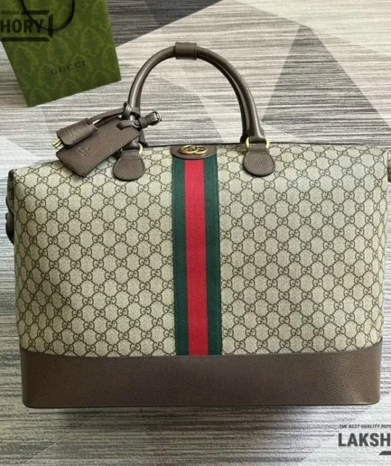 Gucci 1:1 Mirror Replica GG Supreme Web Savoy Travel Bag Beige 48.5CM/19.1IN Gucci Replica Ophidia Bags