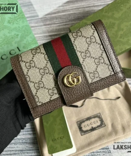 Gucci 1:1 Mirror Replica GG Ophidia Passport Cover Beige Ebony 14.5CM/5.7IN Gucci Replica Wallets