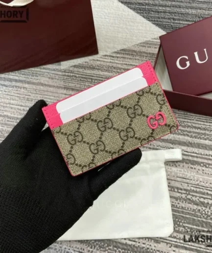 Gucci 1:1 Mirror Replica Bi-color GG Card Case GG Supreme 7CM/2.8IN Gucci Replica Wallets