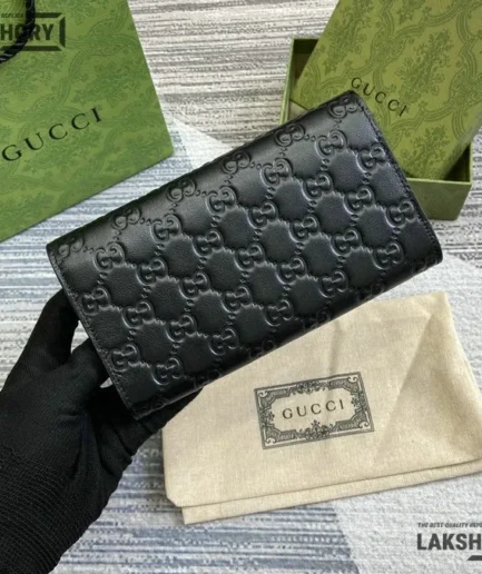 Gucci 1:1 Mirror Replica Guccissima GG Continental Wallet Black 19.5CM/7.7IN Gucci Replica Wallets