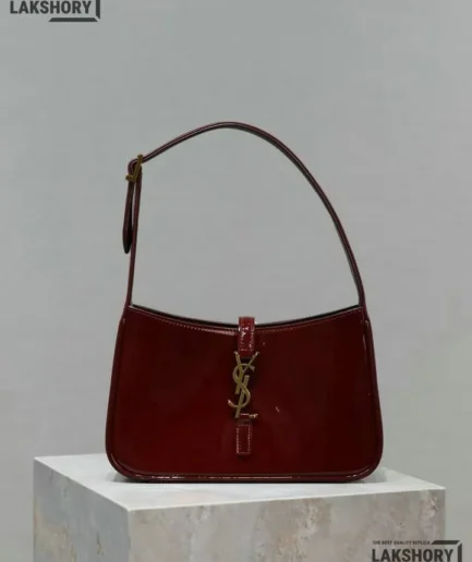 YSL 1:1 Mirror Replica Le 5 à 7 Mini Patent Bag Burgundy 25CM/9.8IN Replica Hobo Bags